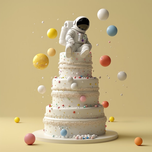 무료 사진 맛있는 우주비행사 3d 케이크