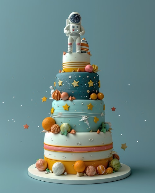 Foto gratuita una deliziosa torta di astronauti in 3d.