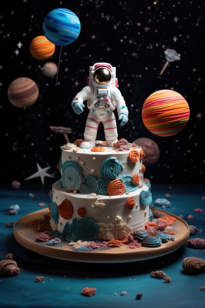 Foto gratuita una deliziosa torta di astronauti in 3d.