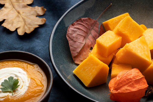 Delicious autumn food slices of pumpkin