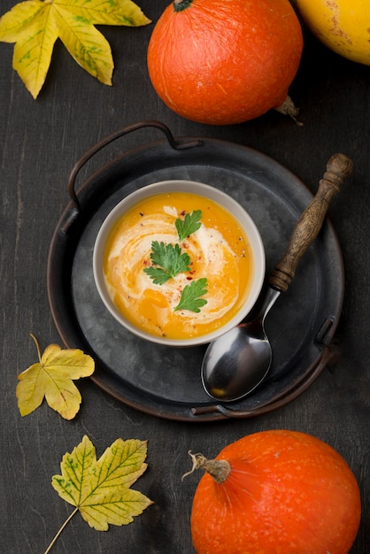 Free photo delicious autumn soup arrangement