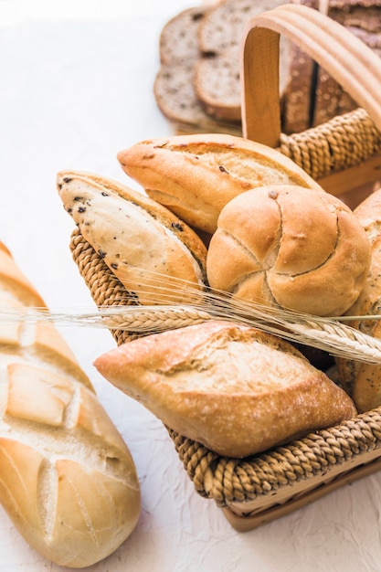 Delicious bakery products in basket