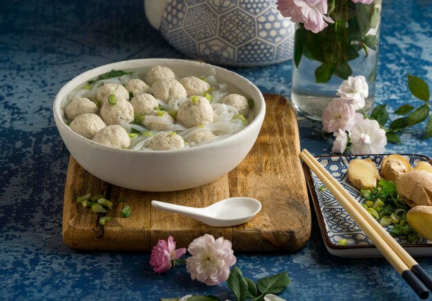 Delicious bakso bowl assortment