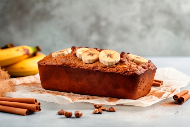 Free photo delicious banana bread on table