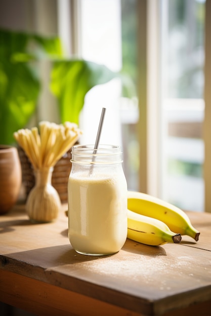 Foto gratuita banane e latte deliziosi