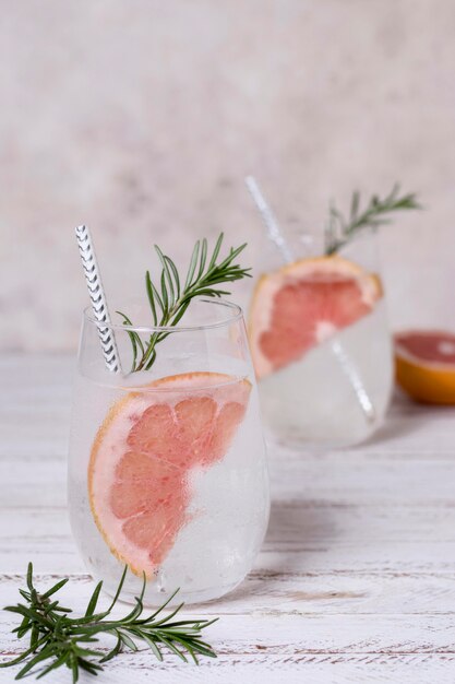 Delicious beverage with grapefruit ready to be served