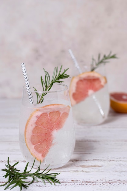 Delicious beverage with grapefruit ready to be served