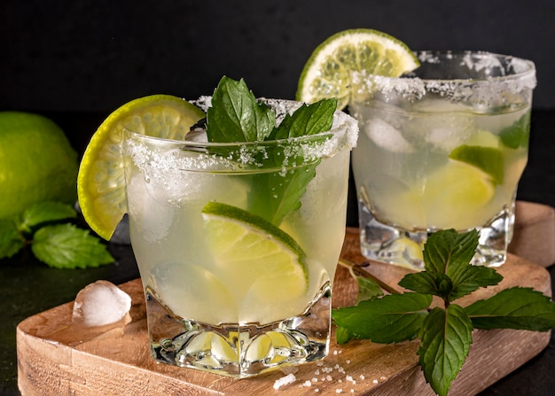 Delicious beverage with mint leaves