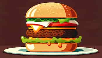 Foto gratuita delizioso hamburger grande con carne, pane, lattuga e pomodori ai generativo