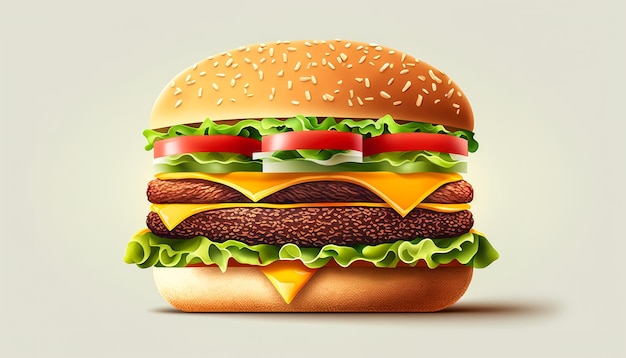 Delicious big burger with meat bread lettuce and tomatoes generative AI