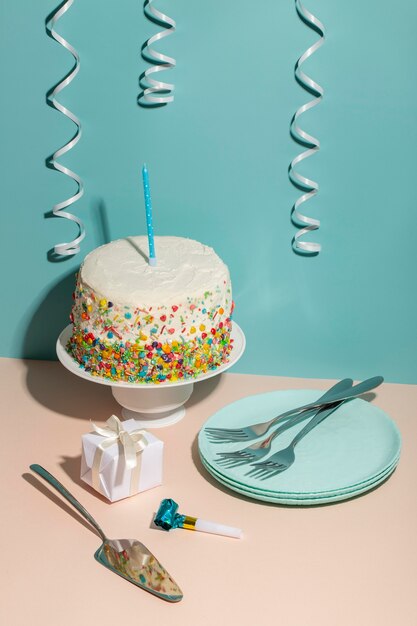 delicious birthday cake high angle