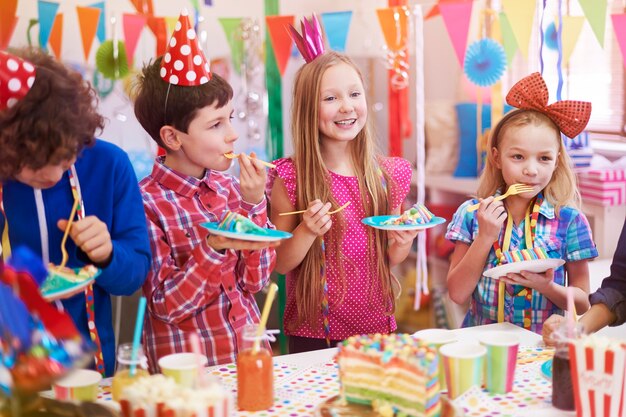 Delicious birthday cake on the party