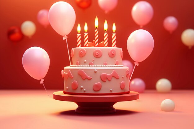 Free photo delicious birthday cake with balloons