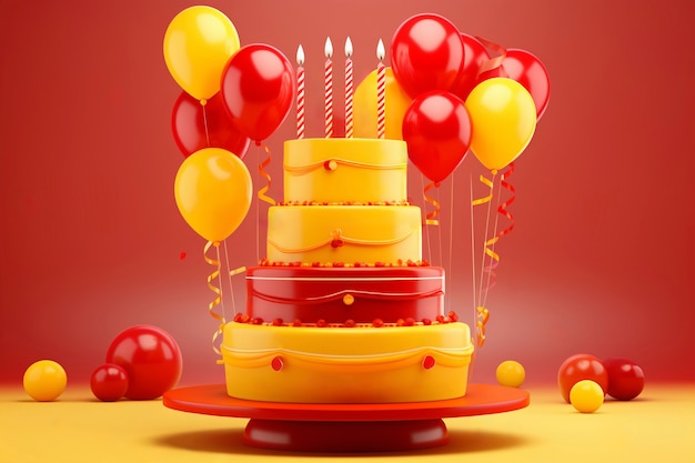 Free photo delicious birthday cake with balloons