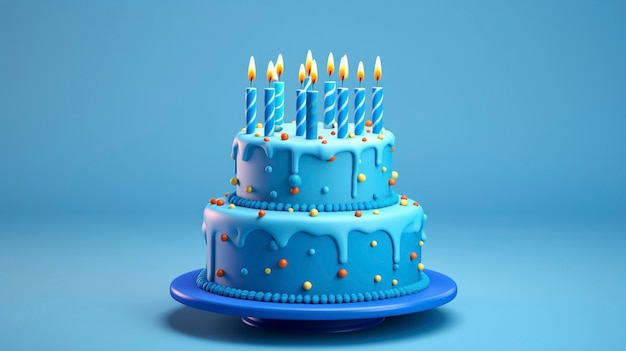 無料写真 青い背景の美味しい誕生日ケーキ