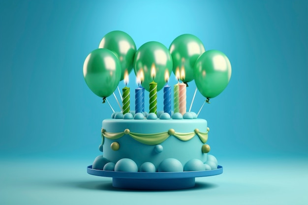 Бесплатное фото Вкусный торт на день рождения с голубым фоном