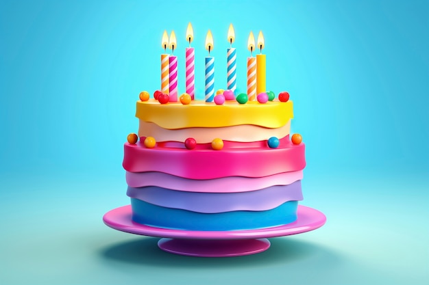 Delicious birthday cake with blue background