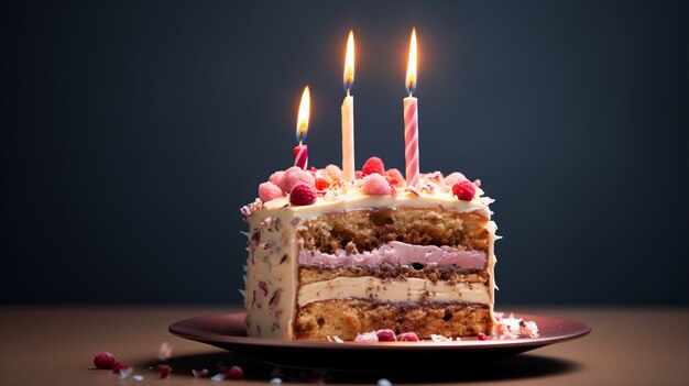 Delicious birthday cake with candles