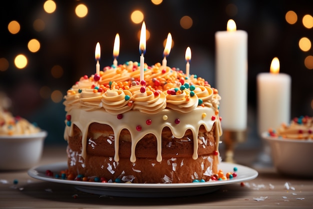 Бесплатное фото Вкусный праздничный торт со свечами