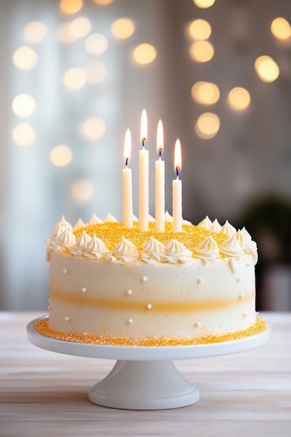 Delicious birthday cake with candles