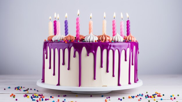 Delicious birthday cake with candles