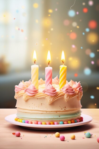 Delicious birthday cake with candles