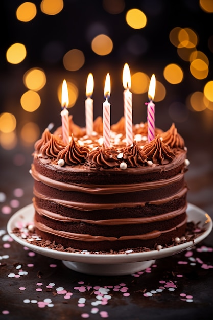 Foto gratuita deliziosa torta di compleanno con candele