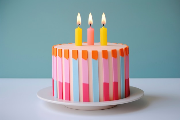 맛있는 생일 케이크와 불