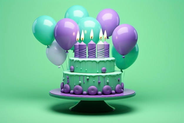 Бесплатное фото Вкусный торт на день рождения с зеленым фоном
