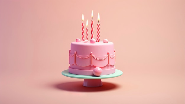 Бесплатное фото Вкусный торт на день рождения с розовым фоном