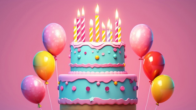 Free photo delicious birthday cake with pink background