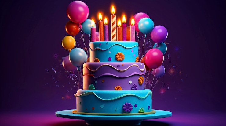 Free Photo delicious birthday cake with purple background