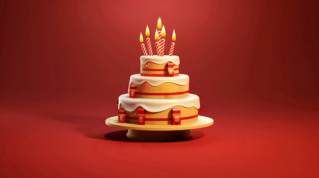 Delicious birthday cake with red background