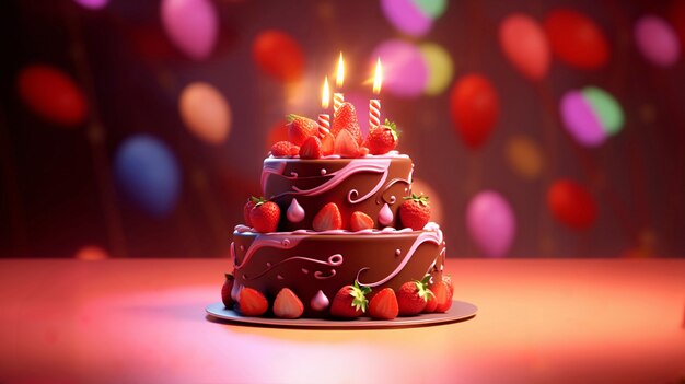 Delicious birthday cake with red background