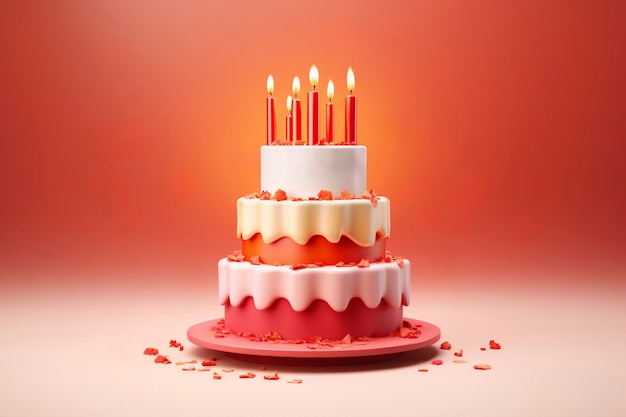 Foto gratuita deliziosa torta di compleanno con sfondo rosso