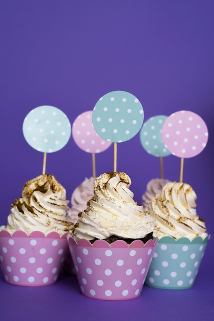 Free photo delicious birthday cupcakes