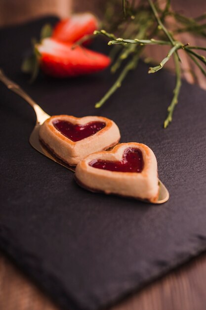 delicious biscuits in shape of heart