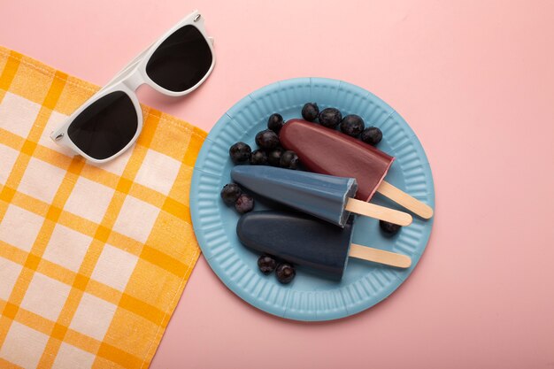 Delicious blueberries ice cream pop stickles