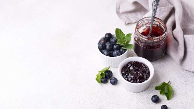 Delicious blueberry jam with copy-space