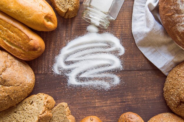 Delicious bread assortment with salt