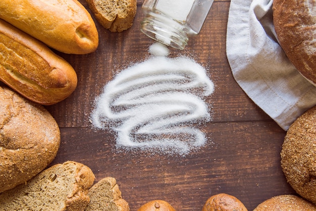 Delicious bread assortment with salt