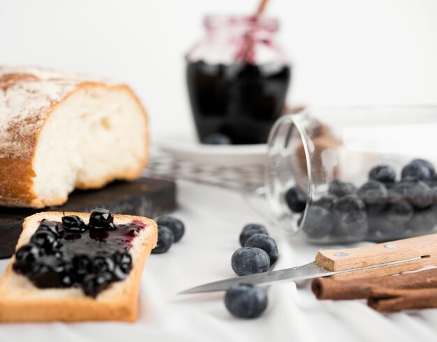 Delicious breakfast with blueberry jam