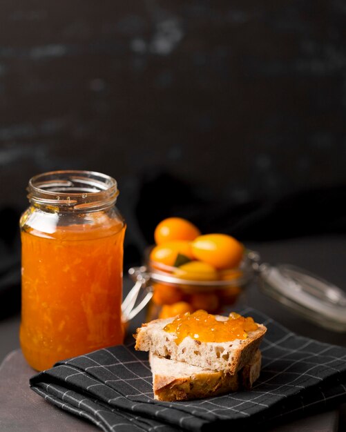 Delicious breakfast with bread and jam