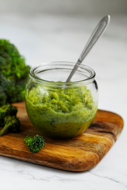 Delicious broccoli food for children in jar