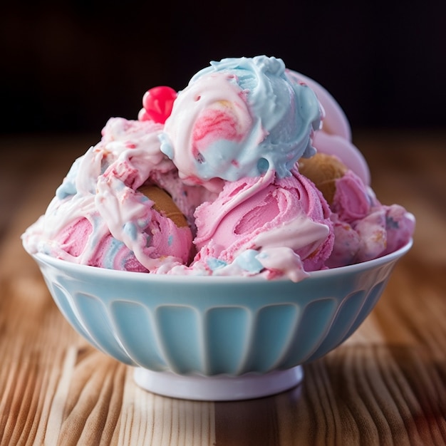 Free photo delicious bubble gum ice cream in bowl