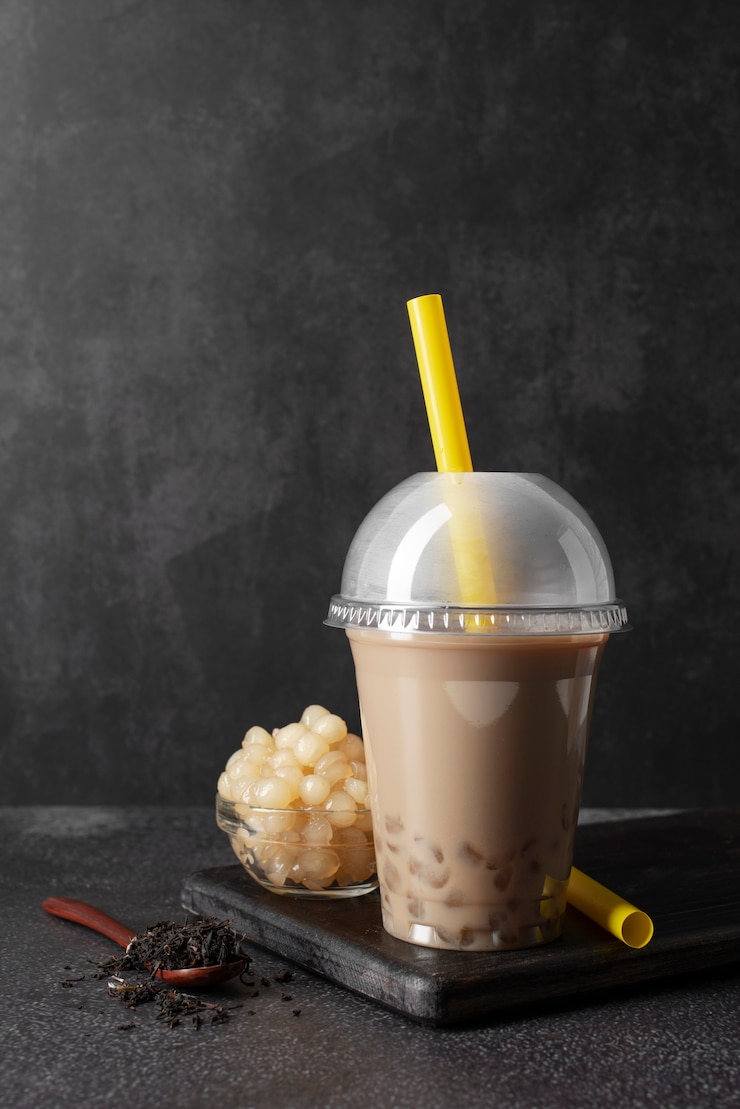 Free Photo delicious bubble tea drink with straw