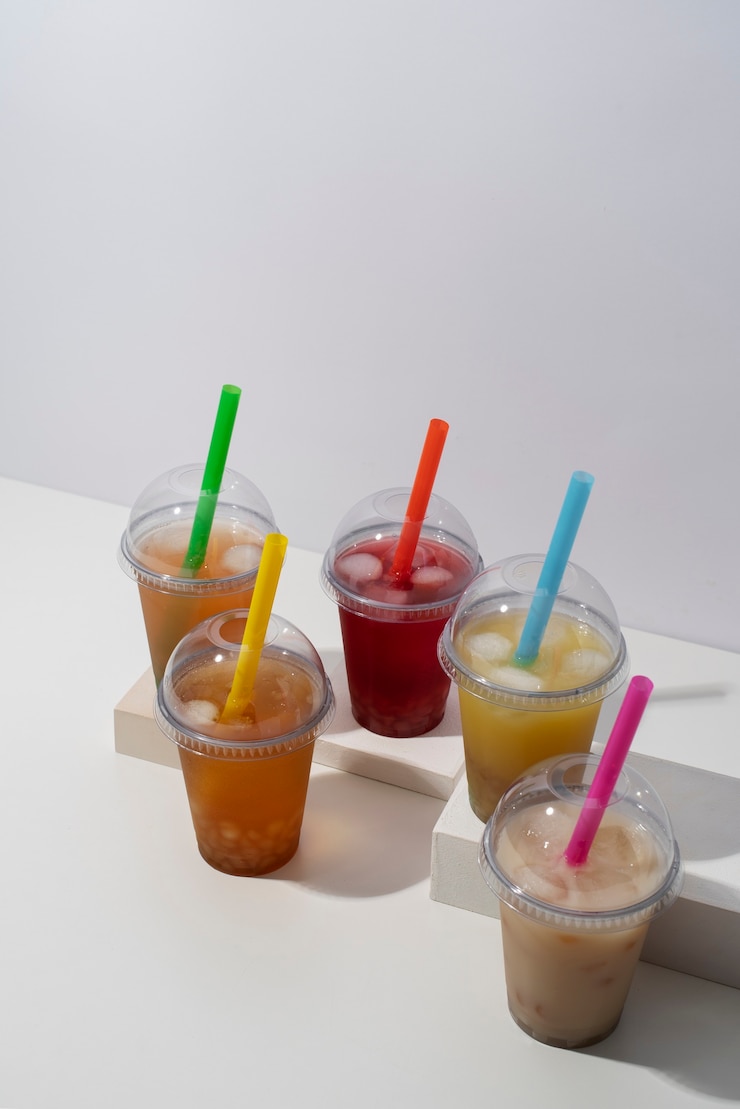 무료 Photo 맛있는 거품 차 음료 구색 높은 각도