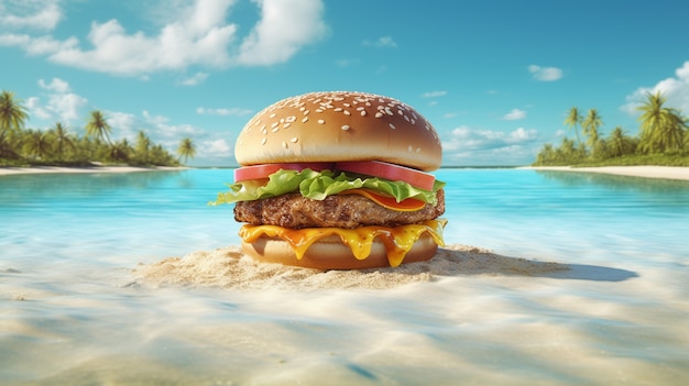 ビーチで食べるおいしいハンバーガー