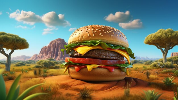 Delicious burger in nature