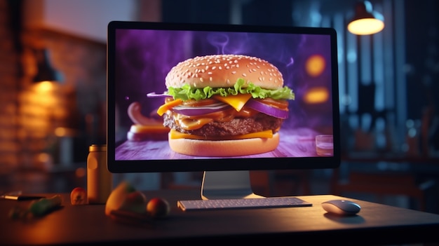 Foto gratuita hamburger delizioso in tv